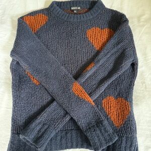 Toad&Co Gray and Orange Crew Neck Sweater with Heart Accents
